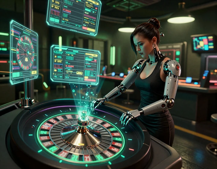 Live Roulette Dealer im cybernetischen CasinoLab Online Casino Studio